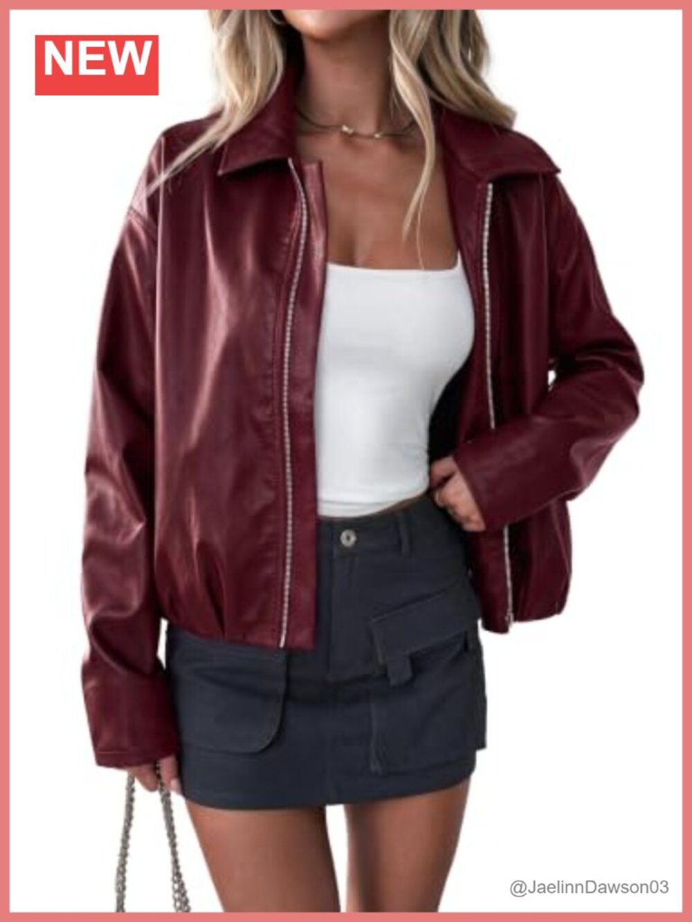 Faux Leather Motorcycle Jacket Cropped Zip-Up Coat Fall